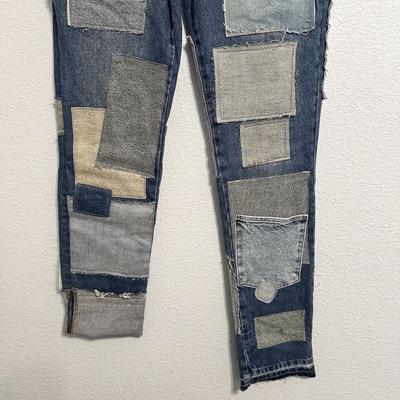 We The Free People Jeans Size 25 Bare With Me Mid Rise Straight Leg Patchwork - Picture 3 of 16